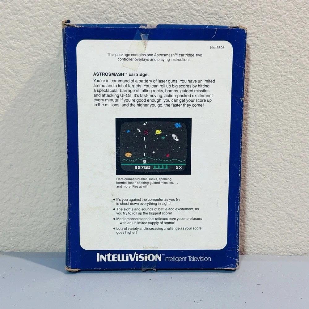Astrosmash Intellivision 1981 Video Game In Box Cartridge Instructions Overlays